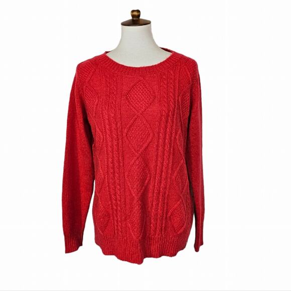 Woolrich Petite Red Cable Knit Wool Sweater Large Petite NWT - Picture 2 of 8